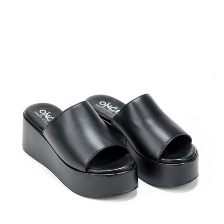 Ženske kožne papuče Once-85632 crne na platformu